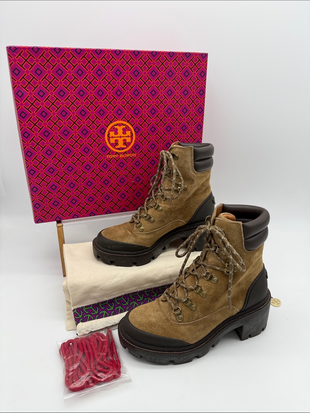 Tory Burch Suede Lug Sole Hiker Ankle Boot Alce Coconut